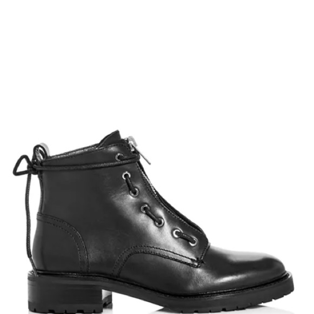 Rag & Bone Black Cannon Combat Boot Leather Front-Zip Ankle Boots for Women - Picture 2 of 12